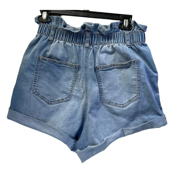 No Boundaries Womens Size M (7-9) Blue Jean Button Fly Shorts Elastic Waist - Picture 2 of 13